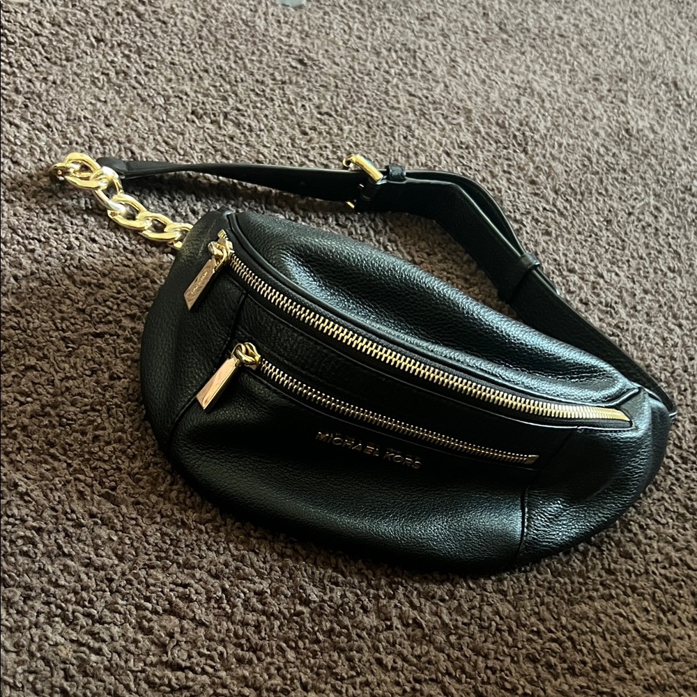 Michael Kors Black Belt Bag with Gold Accents